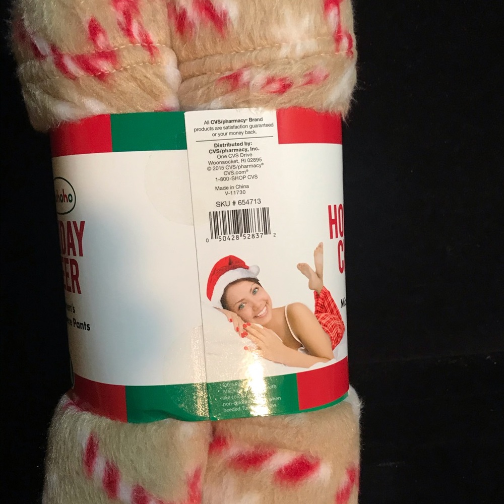 Christmas Pajama Pants Medium PJs Candy Canes Tan Red New with Tags - Picture 6 of 10